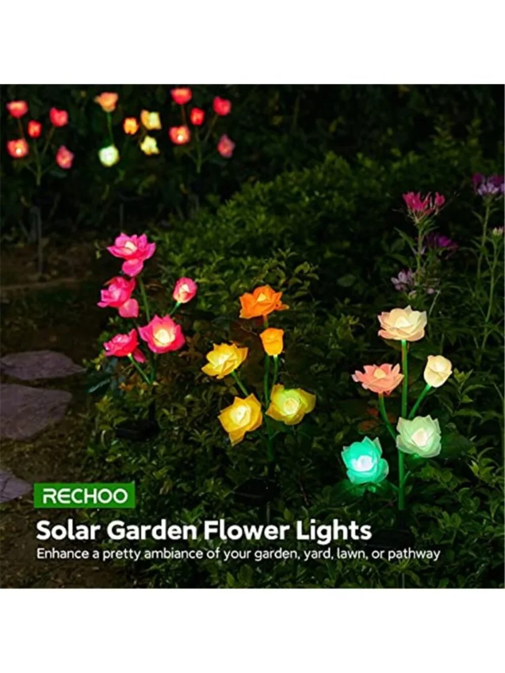 Solar Rose Garden Lights Color Changing Waterproof Outdoor Yard Pathway Decor